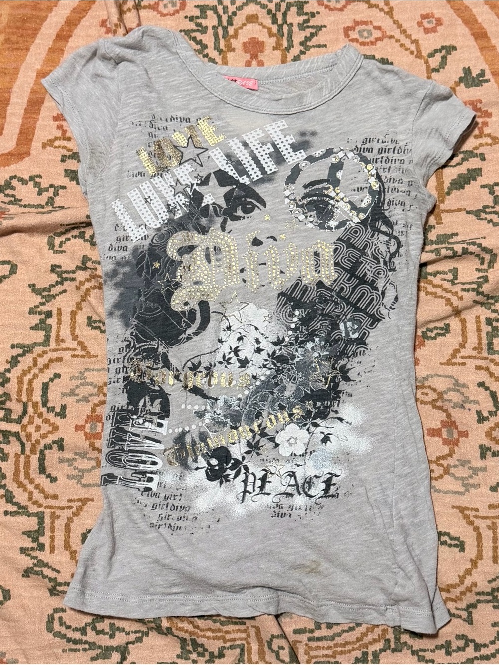 Max Rave Light Gray Tee with Pink Logo Tag